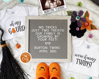 Halloween Twins Announcement, Pregnancy Announcement Digital, Halloween Announcement for Social Media, Oh My Gourd We're Having Twins