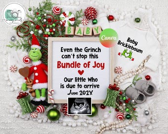 Grinch Christmas Pregnancy Announcement: Editable Template (Digital)