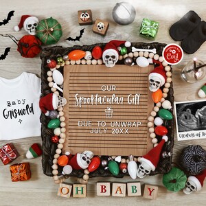 Goth Christmas Pregnancy Announcement Digital, Spooky Boho Holiday Social Media Pregnancy Reveal, Halloween Christmas Baby Reveal Template