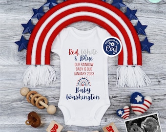 4th of July Rainbow Baby Announcement, Digital Memorial Day Pregnancy Reveal, Patriotic Announcement Template, Social Media Baby Reveal