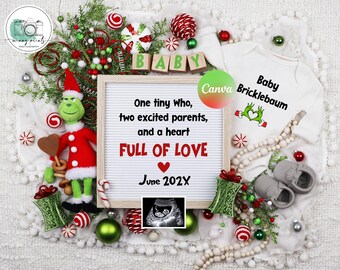 Funny Christmas Pregnancy Announcement: Green Mean Guy Theme (Digital)