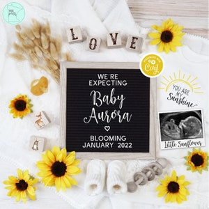 Sunflower Pregnancy Announcement, Editable Floral Baby Reveal, Digital Pregnancy Announcement Template, We're Expecting Baby Announcement