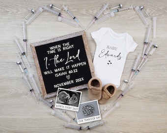 IVF Pregnancy Announcement: Christian Syringe Heart, Editable Template (Digital)