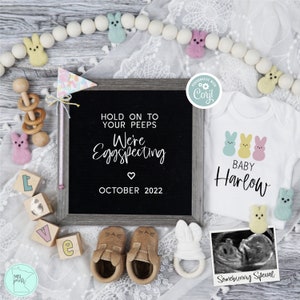 Funny Easter Pregnancy Announcement Digital, Editable We're Eggspecting Social Media Pregnancy Reveal Template, Bunny Spring Baby Reveal