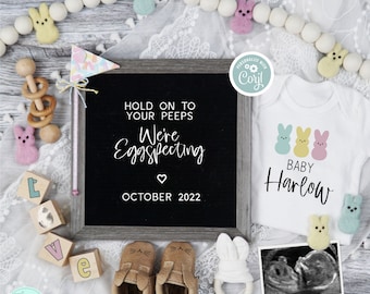 Funny Easter Pregnancy Announcement Digital, Editable We're Eggspecting Social Media Pregnancy Reveal Template, Bunny Spring Baby Reveal