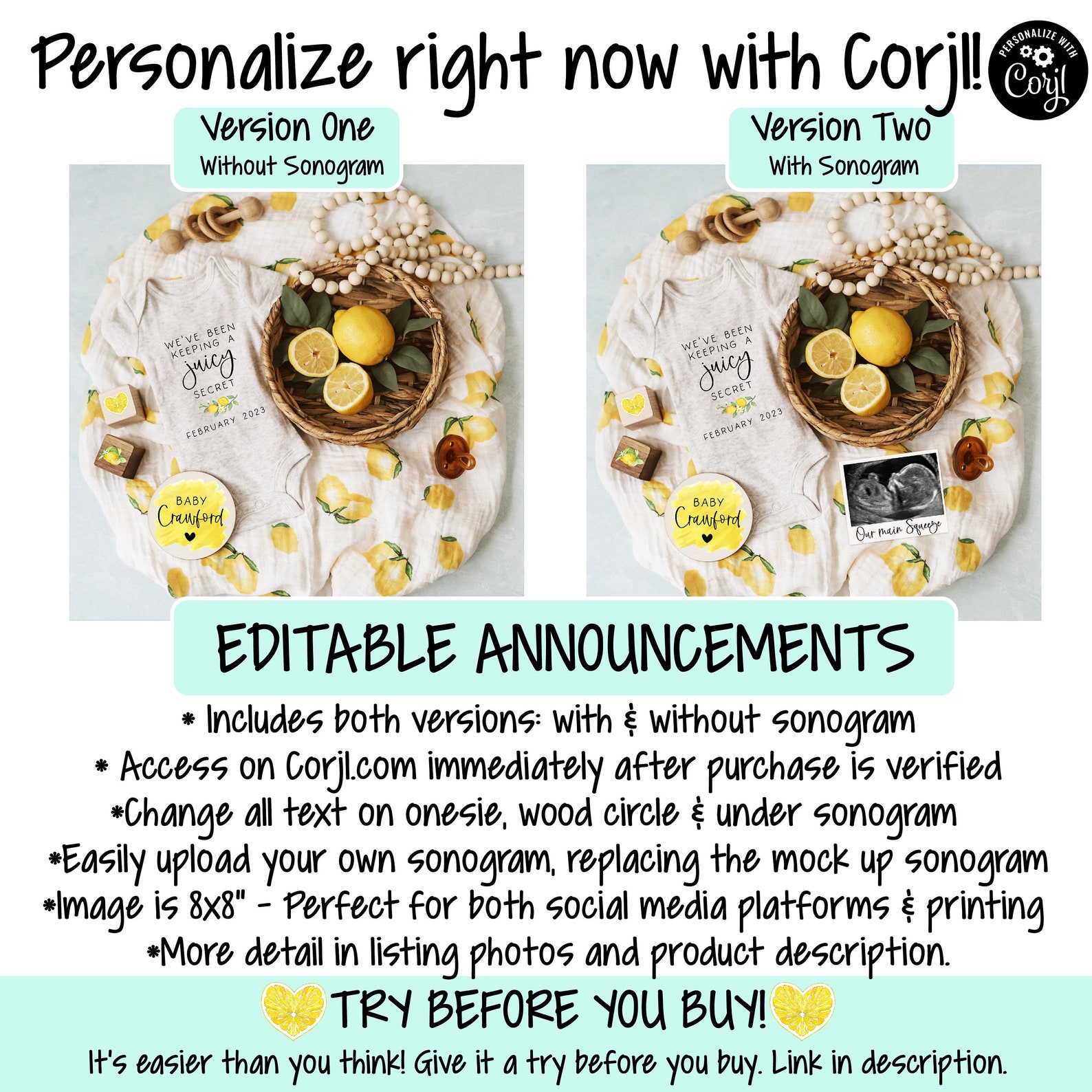 Lemon Pregnancy Announcement Digital Editable Boho We've Etsy