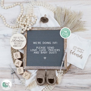 IVF Ankündigung, IVF Boho Reise Ankündigung, Boho Social Media Letterboard Reveal Vorlage für IVF, Fruchtbarkeitsreise Mockup