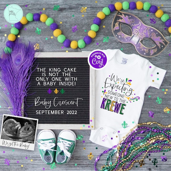 We're Expecting Mardi Gras Pregnancy Announcement, Editable Mardi Gras Pregnancy Reveal, King Cake Isn't the Only One with Baby Inside