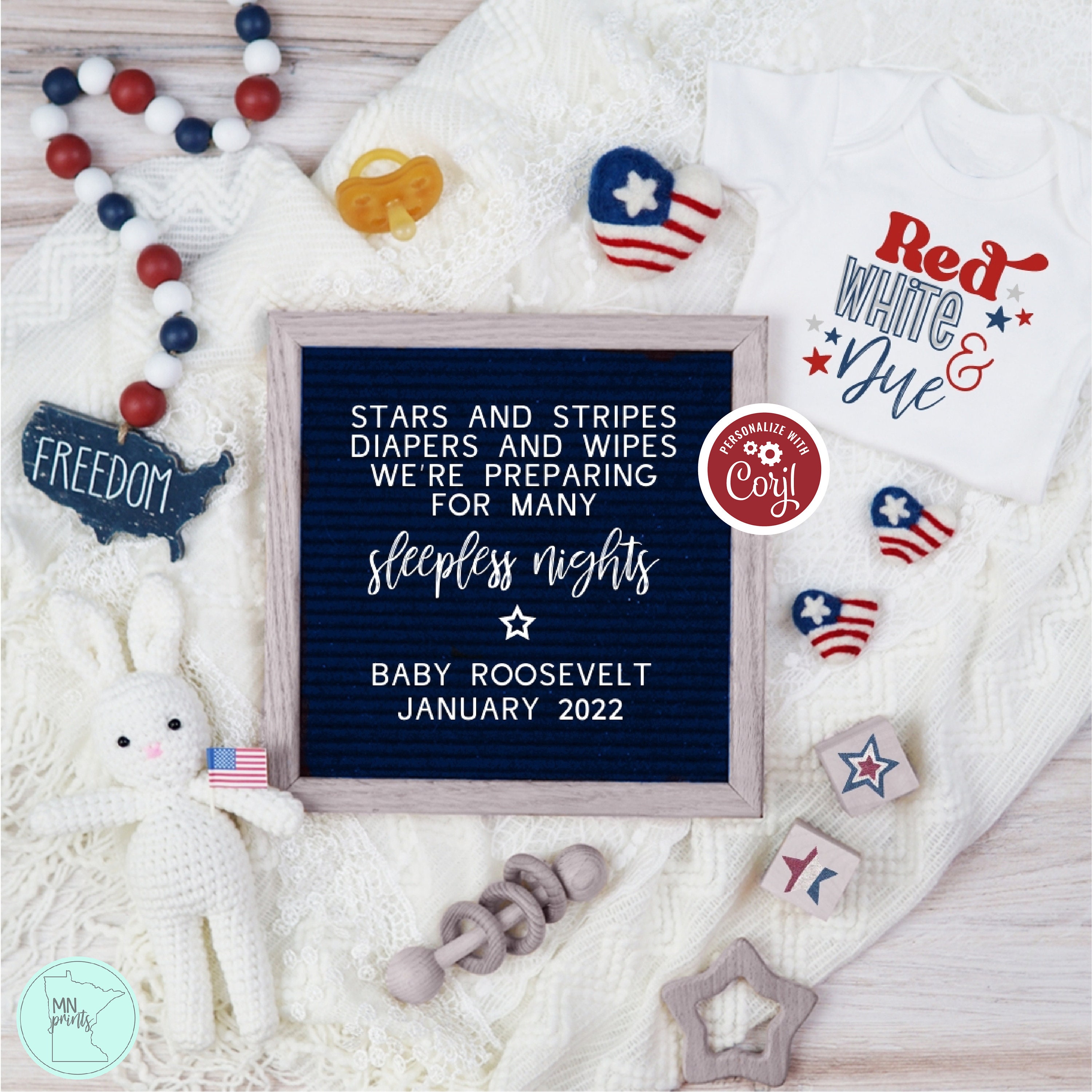 4th of July Pregnancy Announcement Digital Patriotic Editable Etsy