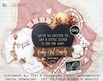 Grand Finale Pregnancy Announcement Digital It's a Girl Gender Reveal Baby #2 #3 Etc Announcement Template Boho Little Sister Last One