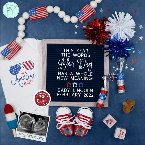 Editable Labor Day Pregnancy Announcement Digital Patriotic Etsy
