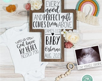 James 1:17 Pregnancy Announcement, Religious Social Media Pregnancy Announcement Template, Christian, God Knew My Heart Needed You, Digital