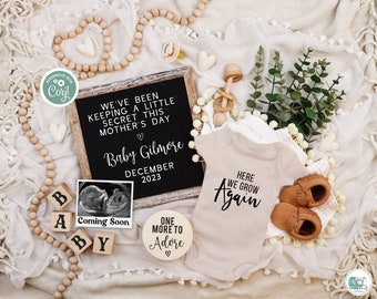 Mother's Day Digital Pregnancy Announcement, Here We Grow Again Baby Announcement, Baby #2 Etc, Boho Social Media Editable Template, MDPA