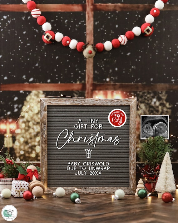 Christmas Digital Pregnancy Announcement, Editable Boho Holiday Baby