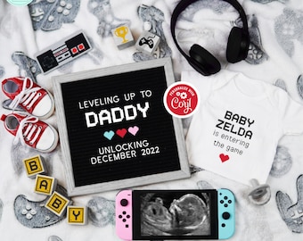 Digital Video Game Player Pregnancy Announcement, Funny Father's Day Gamer Pregnancy Reveal, Leveling Up To Daddy, Player Unlocked, FDPA