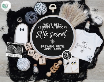 Halloween Pregnancy Announcement – Keeping a Spooky Secret Baby Reveal Digital Template