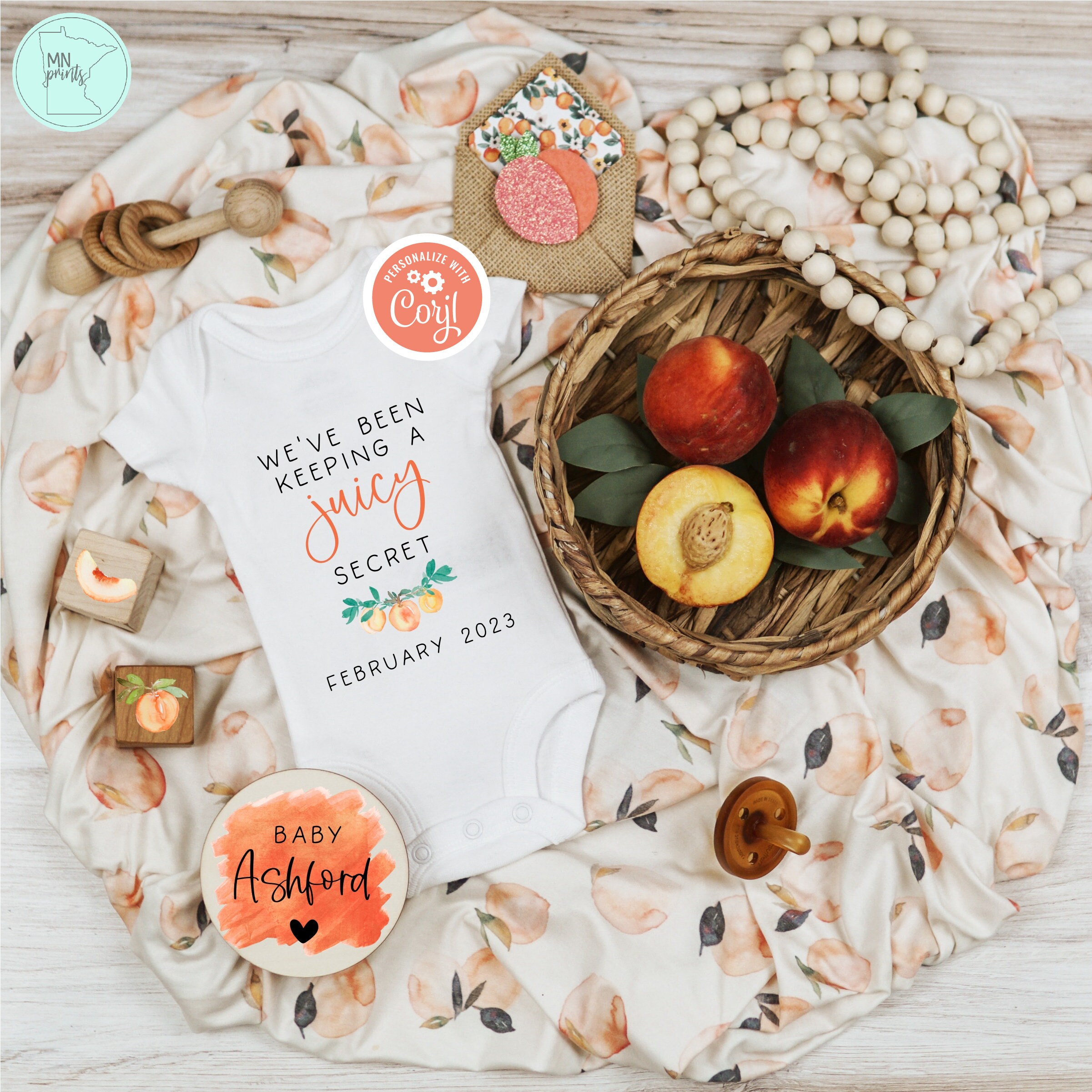 Boho Peaches Pregnancy Announcement Digital Editable Etsy