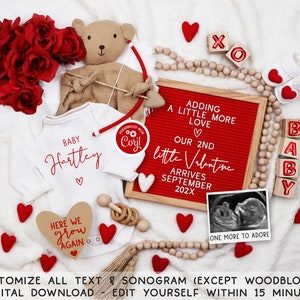 Valentines Day Digital Pregnancy Announcement for Baby #2 #3 Etc Announcement 2024 Editable Instant Download Gender Neutral Reveal More Love