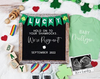 Funny St Patrick's Day Pregnancy Announcement Digital, St Paddys We're Expecting Baby Reveal, Editable  Pregnancy Reveal, Rainbow Baby