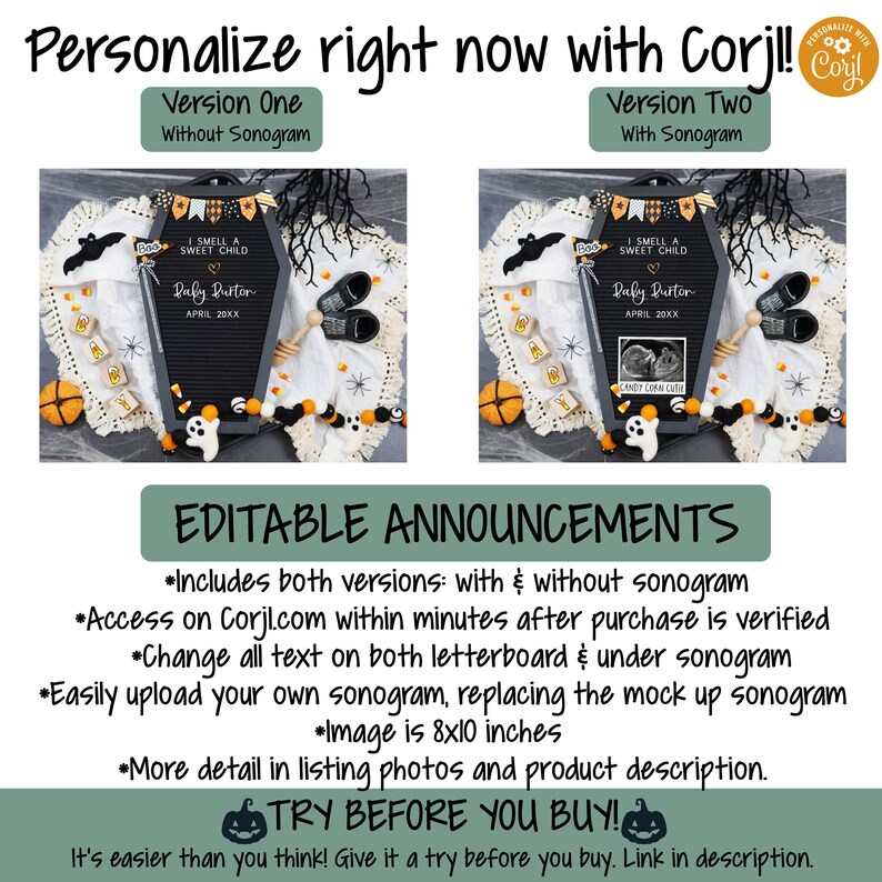 Halloween Pregnancy Announcement – Candy Corn Baby Reveal Digital Template image 3
