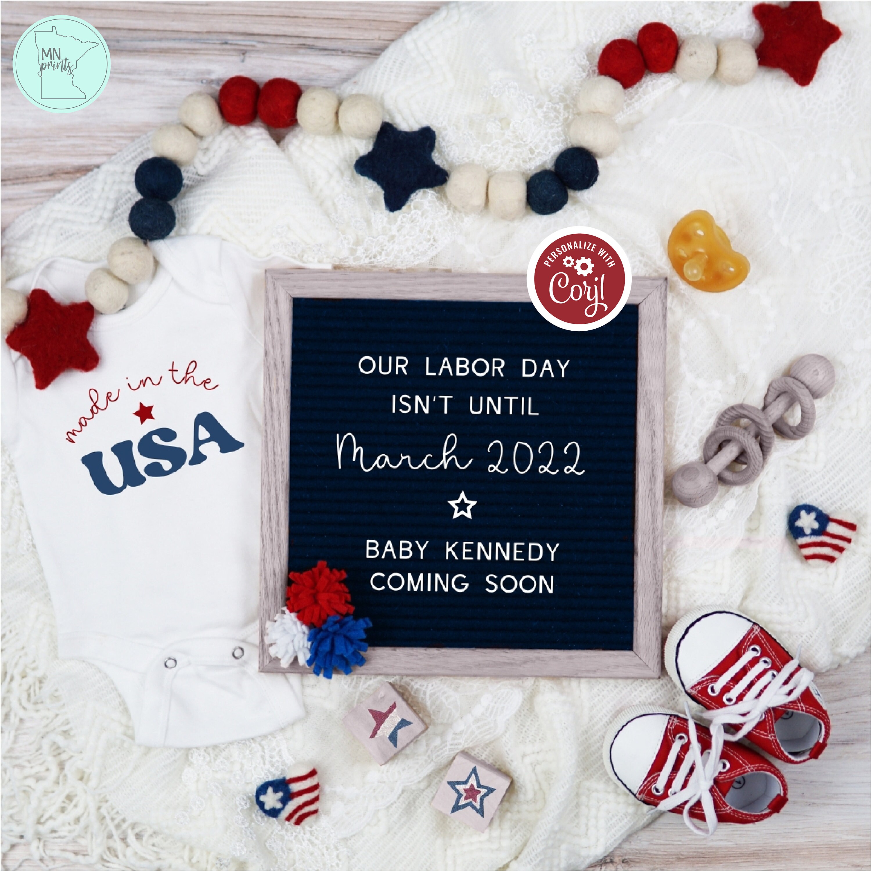 Labor Day Pregnancy Announcement Digital Patriotic Baby Etsy