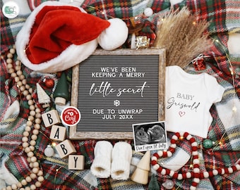 Digital Christmas Pregnancy Announcement, Holiday Baby Announcement, Gender Neutral Baby, Editable Template, Keeping a Little Secret