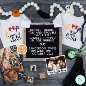 Halloween Twins Pregnancy Announcement, Witches Brew Twins Announcement for Social Media, Editable Spooky Twins Reveal, I Smell Twins