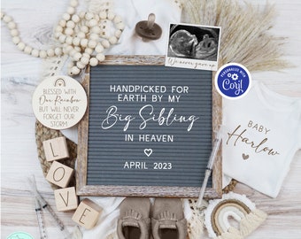 Neutral IVF Rainbow Baby Pregnancy Announcement, Digital Boho Handpicked in Heaven Baby Reveal, Editable IUI Rainbow Baby Reveal Template