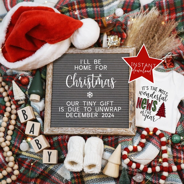 NOT EDITABLE I'll Be Home for Christmas Pregnancy Announcement, Instant Download Digital Social Media Baby Reveal, December 2024 Due Date