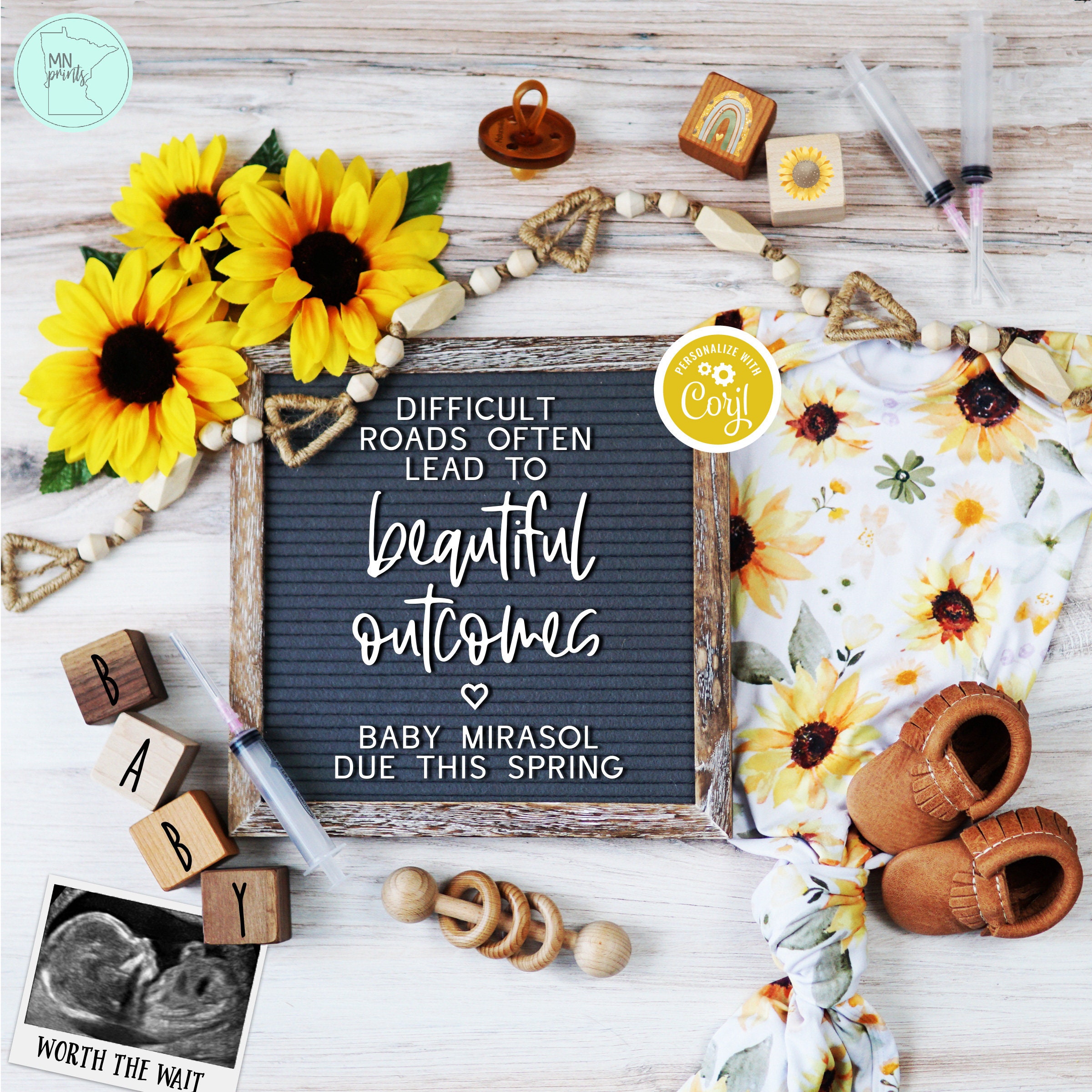 IVF Pregnancy Announcement Digital, Editable Sunflower Pregnancy Reveal, Fertility Pregnancy Reveal Template, IUI Social Media Baby Reveal