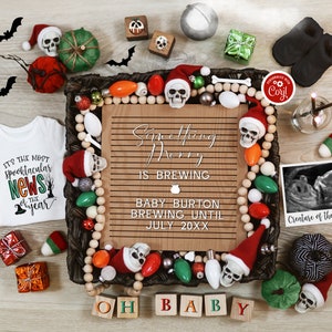 Goth Christmas Pregnancy Announcement Digital, Spooky Boho Holiday Social Media Pregnancy Reveal, Halloween Christmas Baby Reveal Template