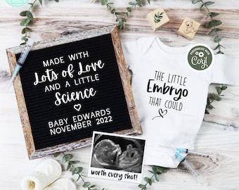 IVF Schwangerschaftsankündigung: Greenery Eucalyptus, Love & Science (digital, bearbeitbar)