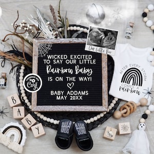 Rainbow Baby Halloween Pregnancy Announcement, Digital Spooky Rainbow Baby Reveal, Creepy Floral Boho Gender Neutral Baby Reveal