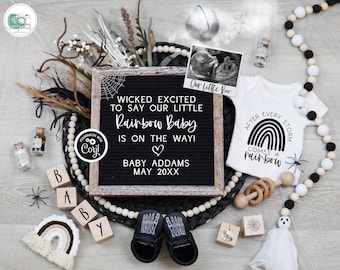 Rainbow Baby Halloween Pregnancy Announcement, Digital Spooky Rainbow Baby Reveal, Creepy Floral Boho Gender Neutral Baby Reveal