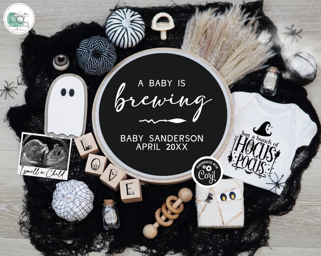 Halloween Pregnancy Announcement, Digital Spooky Baby Reveal, Black