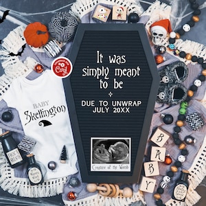 Gothic Christmas Pregnancy Announcement Digital, Spooky Holiday Social Media Pregnancy Reveal, Boho Halloween Christmas Baby Reveal Template