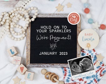 4th of July Editable Pregnancy Announcement, Patriotic Baby Reveal, Memorial Day Social Media Pregnancy Template, We're Pregnant!