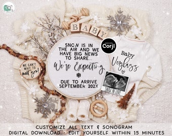 Winter Snowflake Pregnancy Announcement: Editable Template (Digital Download)