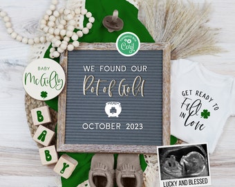 St Patricks Day Digital Pregnancy Announcement, St Paddys Baby Announcement, Boho Gender Neutral Template, We Found Our Pot of Gold