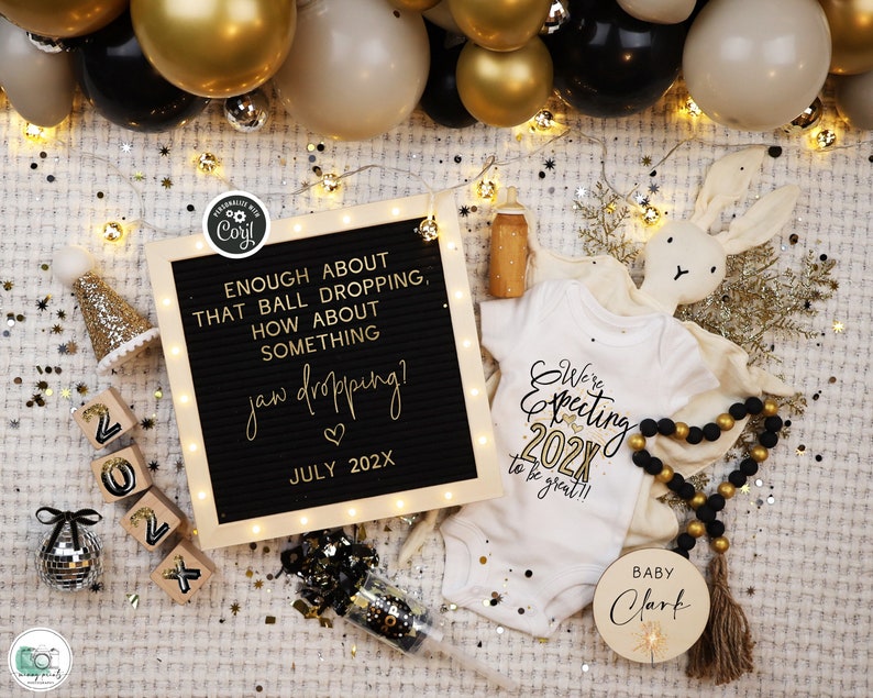 Boho New Year's Eve Pregnancy Announcement: Gender Neutral (Digital) image 2