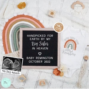 Neutral Rainbow Baby Pregnancy Announcement, Editable Handpicked by Heaven Social Media Pregnancy Template, Digital Pregnancy Reveal