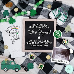 St Patrick's Day Pregnancy Announcement Digital, Editable Social Media Pregnancy Reveal, St Patty Letter Board Baby Announcement