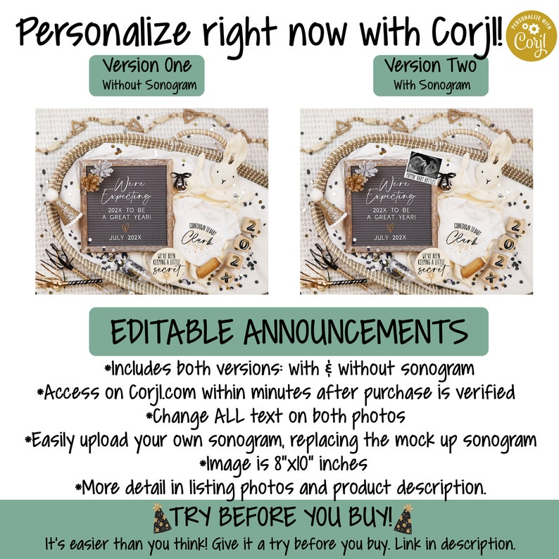 Boho New Years Eve Pregnancy Announcement: Gender Neutral (Digital) image 3