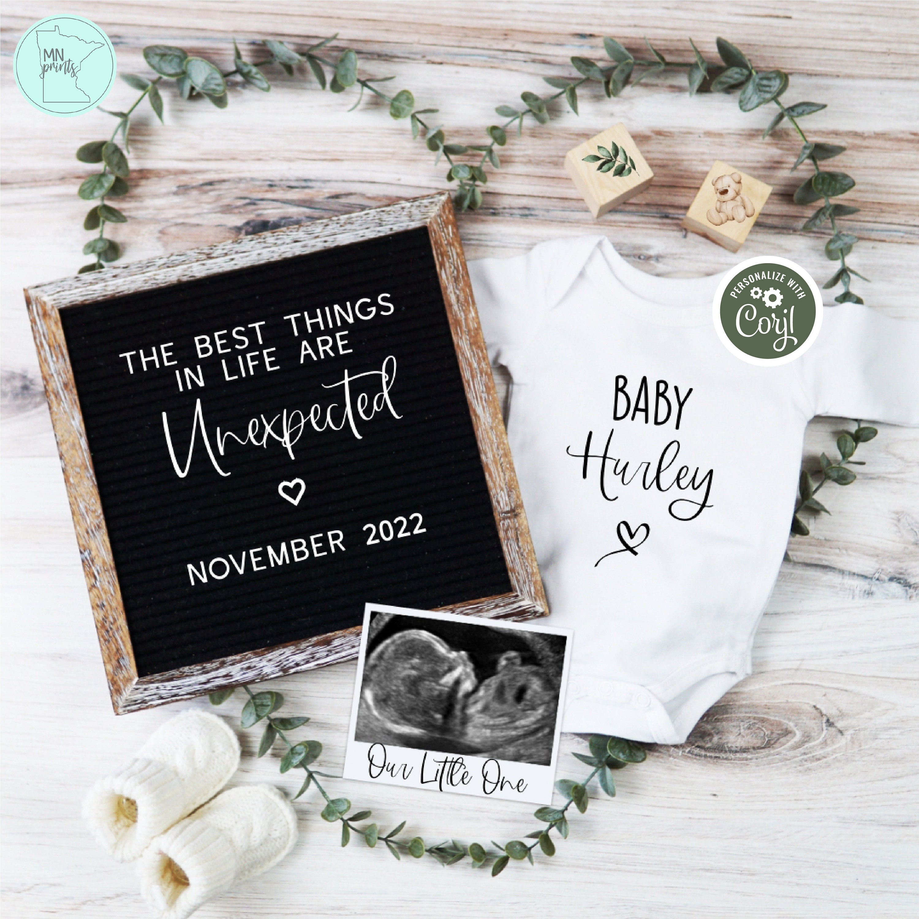 Minimalist Pregnancy Announcement Digital Editable Greenery Etsy Canada