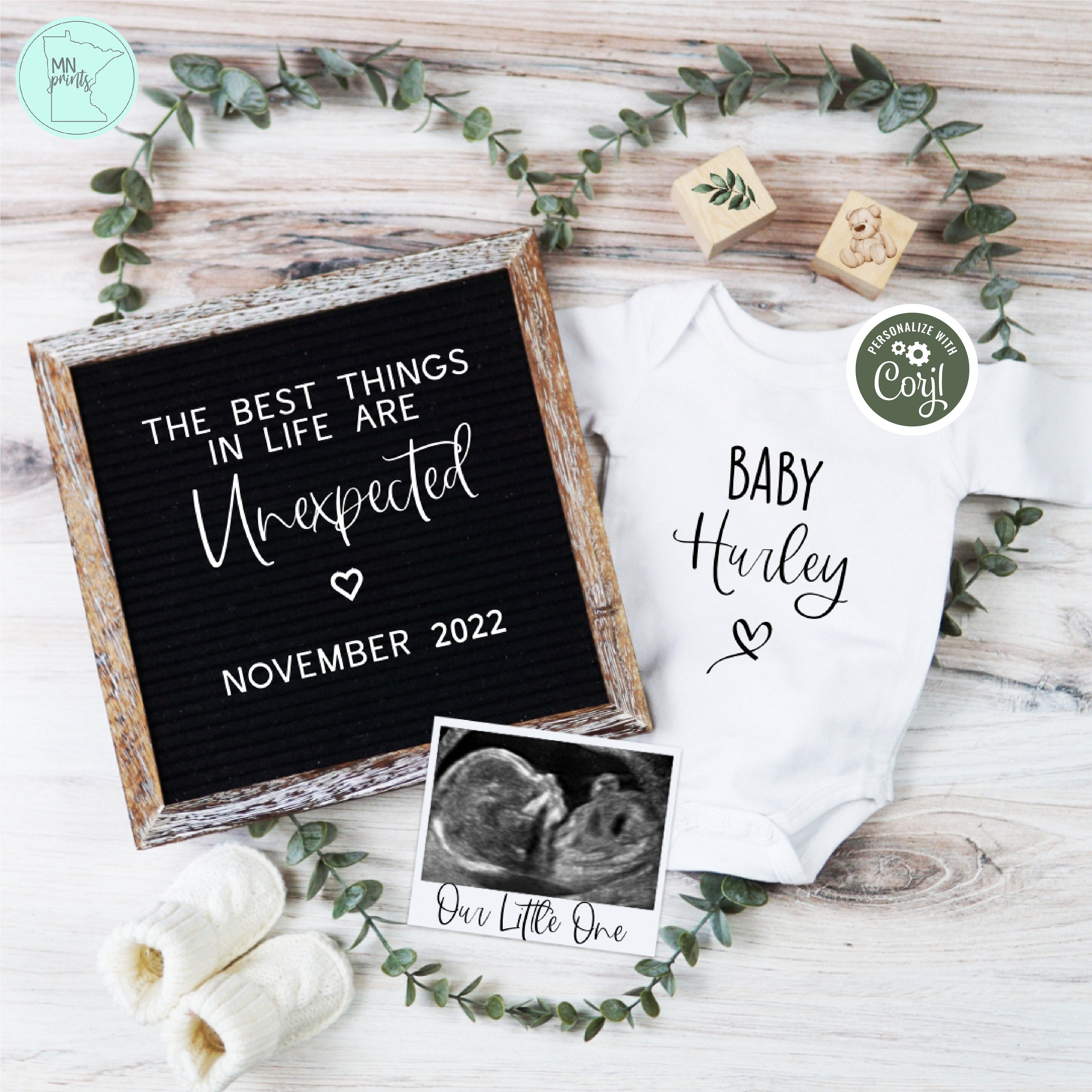 Minimalist Pregnancy Announcement Digital Editable Greenery Etsy