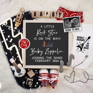 Rock n Roll Pregnancy Announcement Digital, Heavy Metal Themed Baby Reveal Template, Little Rock Star Baby Announcement for Social Media