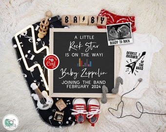 Rock n Roll Pregnancy Announcement Digital, Heavy Metal Themed Baby Reveal Template, Little Rock Star Baby Announcement for Social Media