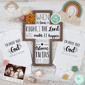 Isaiah 60:22 Christian Twins Pregnancy Announcement, Social Media Twins Pregnancy Announcement Template, Spring Religious Pregnancy Reveal