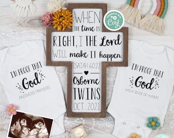 Isaiah 60:22 Christian Twins Pregnancy Announcement, Social Media Twins Pregnancy Announcement Template, Spring Religious Pregnancy Reveal