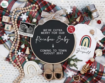 Rainbow Baby Christmas Announcement, Digital Rainbow Baby Holiday Reveal, Social Media Christmas Pregnancy Announcement, Christmas Miracle